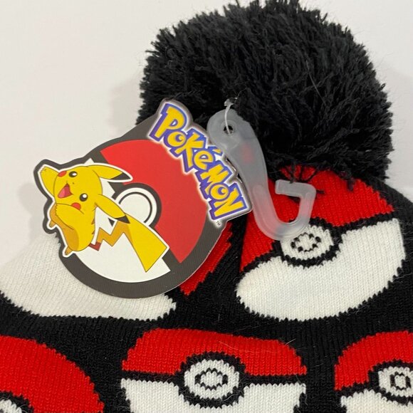 Bioworld Pokemon Pokeball Beanie Hat Cap Knit Pom Winter HTF NEW - Picture 3 of 6